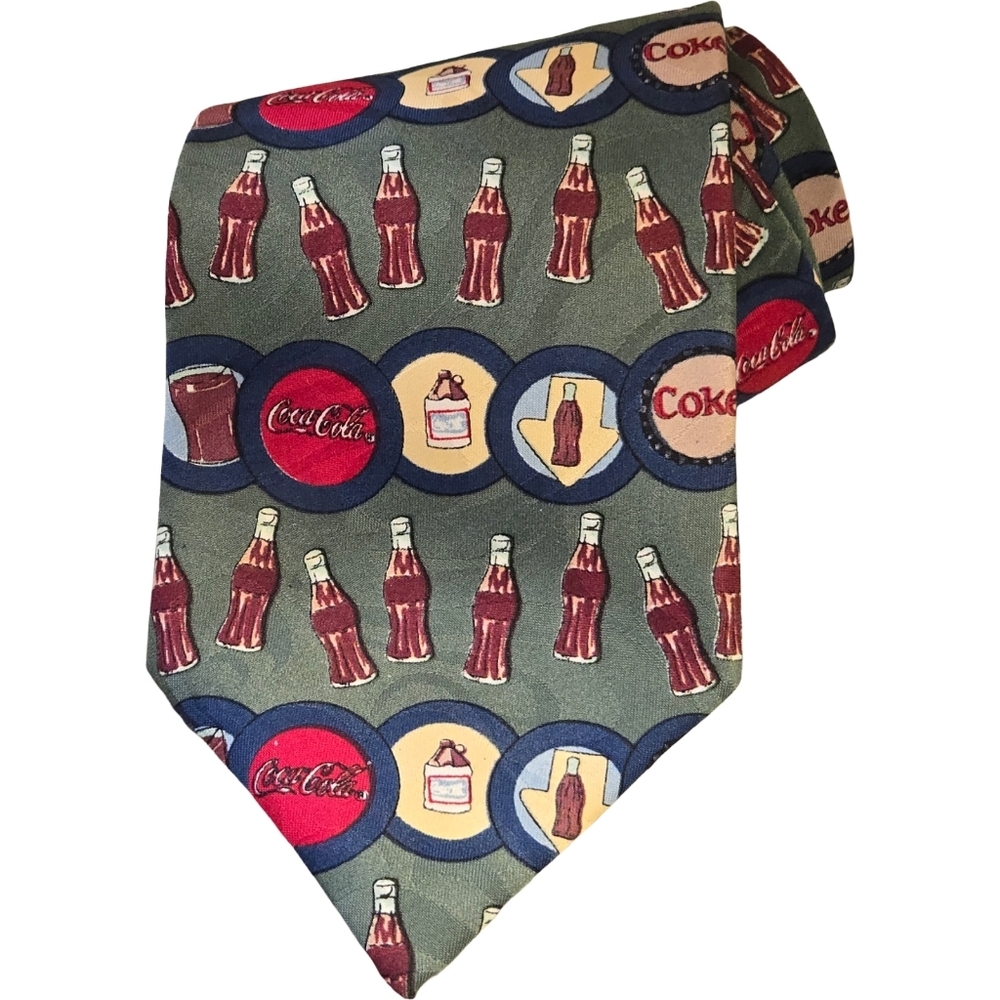 Coca Cola Vintage Olive Green Tie with Bottle & Logo Motif